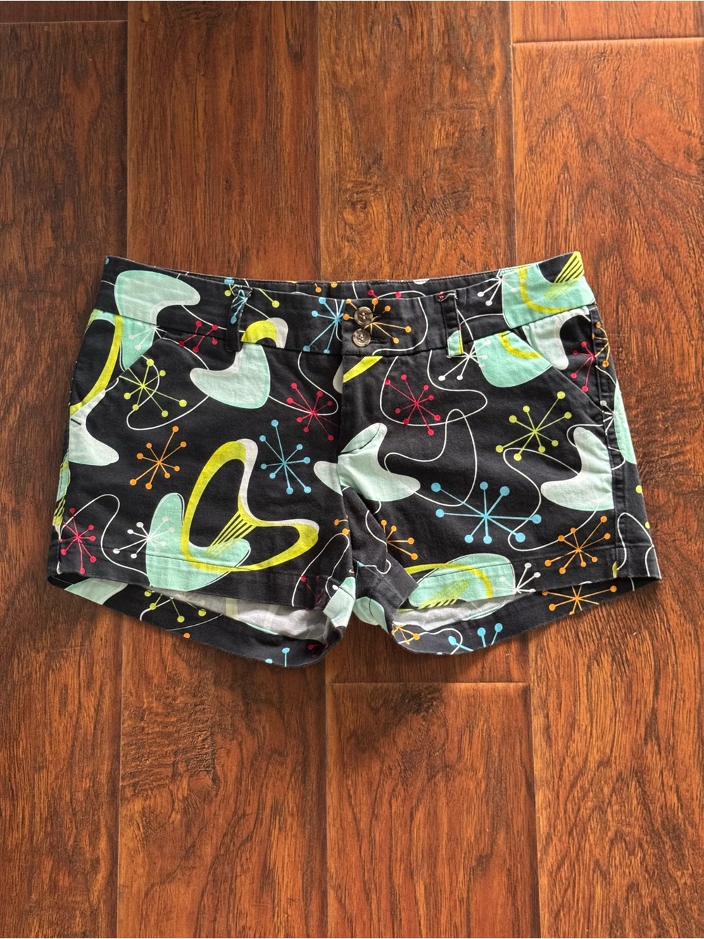 Loudmouth High-Waist Black Shorts with Neon Atomic Print